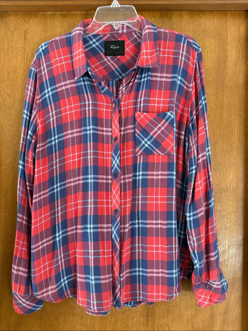 Rails Red and Navy Plaid Button-Up Blouse